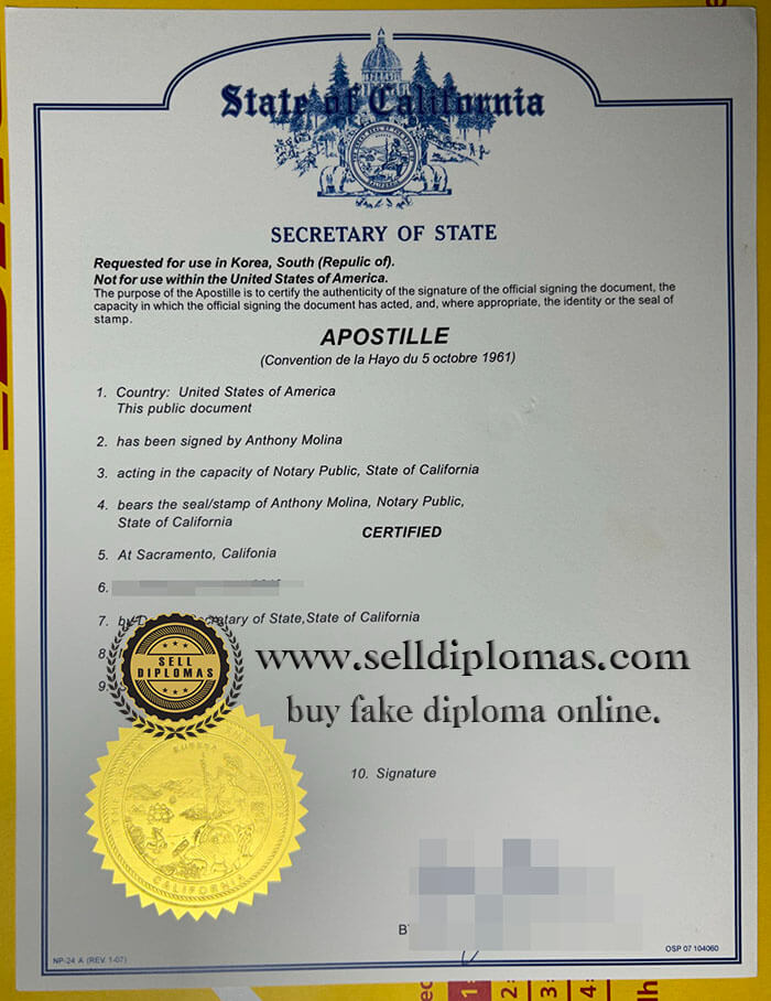 buy fake California Apostille Certification