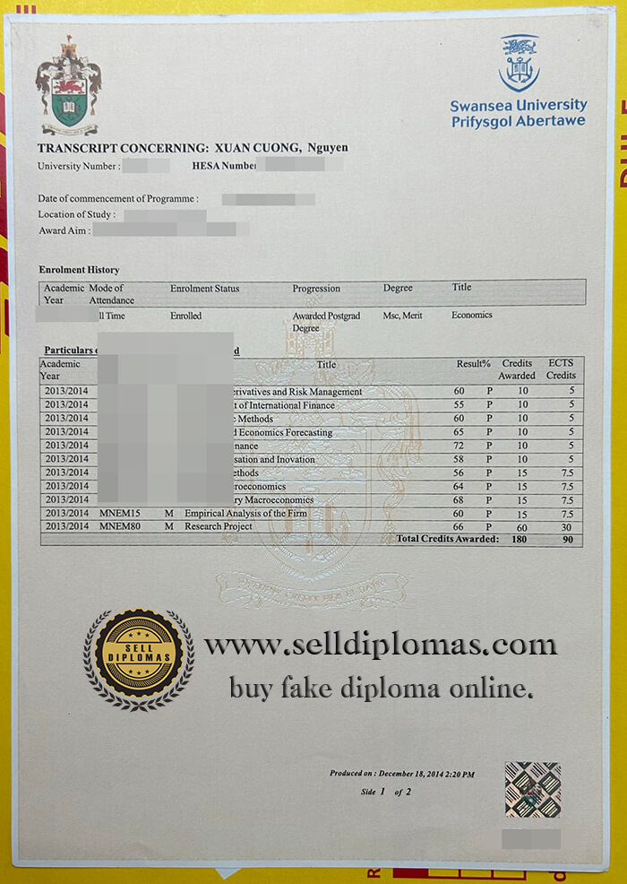 order fake swansea university transcript