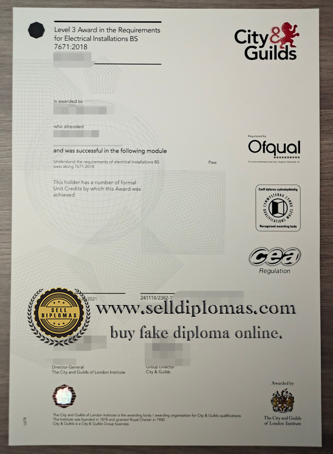 Sell fake City Guilds certificate online.